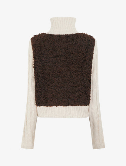 Gilet bicolore zippé à manches longues et col montant - Marron/blanc - 2