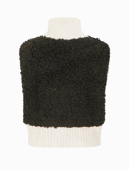 Gilet bicolore zippé sans manches effet bouclé - Kaki/blanc - 2