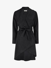 Trench long uni en suédine - Noir - 1