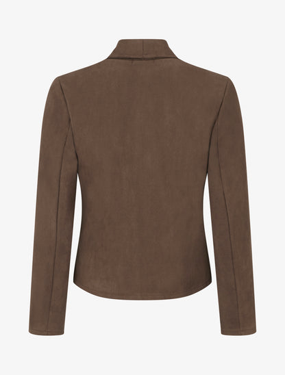 Veste en suédine à poches décoratives zippées - Marron - 2