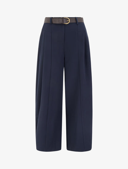 Pantalon coupe ample taille haute - Marine - 1