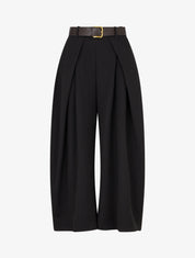 Pantalon taille haute coupe ample à plis - Noir - 1