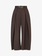 Pantalon taille haute coupe ample à plis - Chocolat - 1
