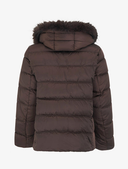 Doudoune à capuche amovible ornée de fourrure avec patch strassé - Chocolat - 2