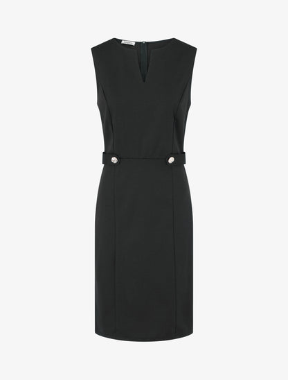 Robe sans manches droite boutons décoratifs - Noir - 1