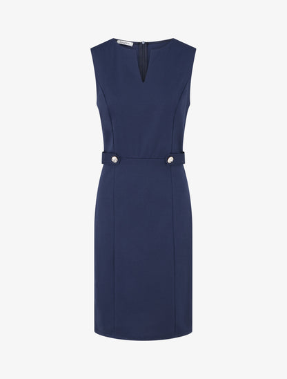 Robe sans manches droite boutons décoratifs - Marine - 1