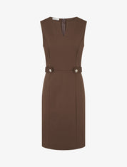 Robe sans manches droite boutons décoratifs - Marron - 1