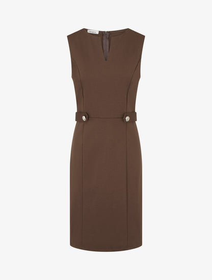 Robe sans manches droite boutons décoratifs - Marron - 1