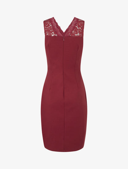 Robe ajustée sans manches à buste dentelle - Bordeaux - 2