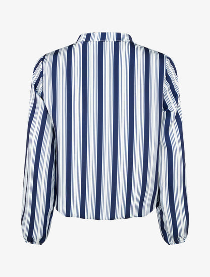 Blouse rayée satinée coupe boule - Marine - 2