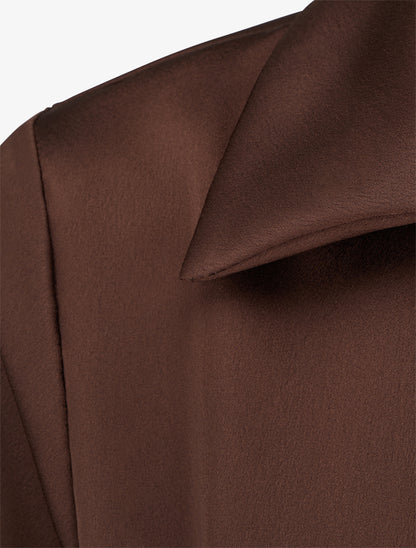 Blouse satinée à taille élastiquée - Marron - 3