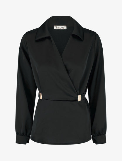 Blouse satinée à taille élastiquée - Noir - 1