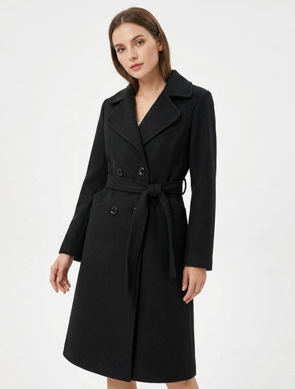 Cappotto lungo doppiopetto in misto lana - Nero