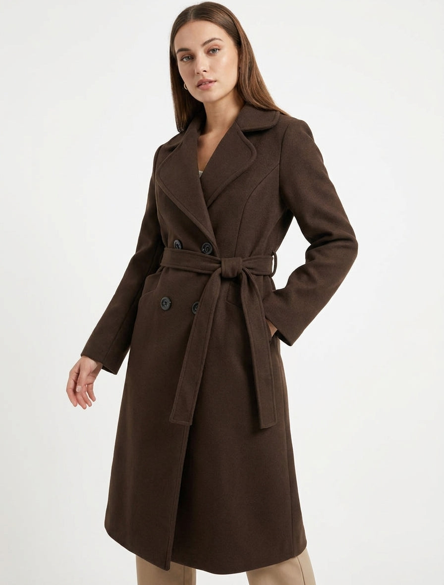 Cappotto lungo doppiopetto in misto lana - Marrone