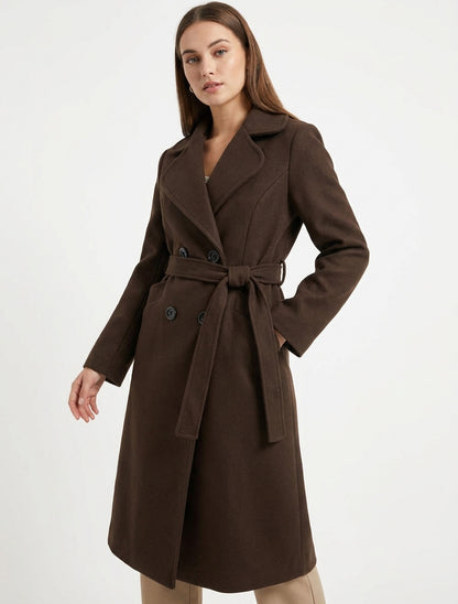 Cappotto lungo doppiopetto in misto lana - Marrone