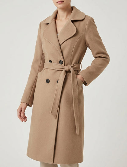 Cappotto lungo doppiopetto in misto lana - Chameau