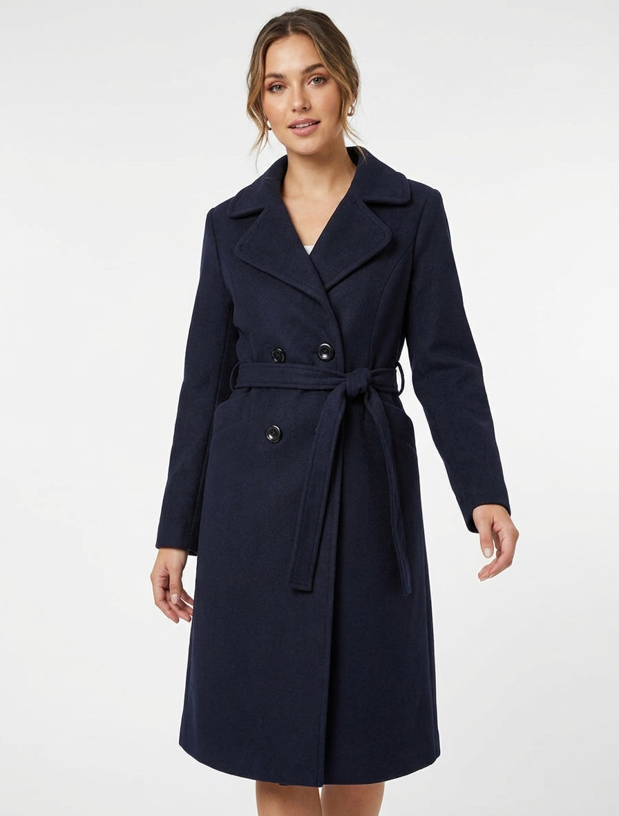 Cappotto lungo doppiopetto in misto lana - Marina