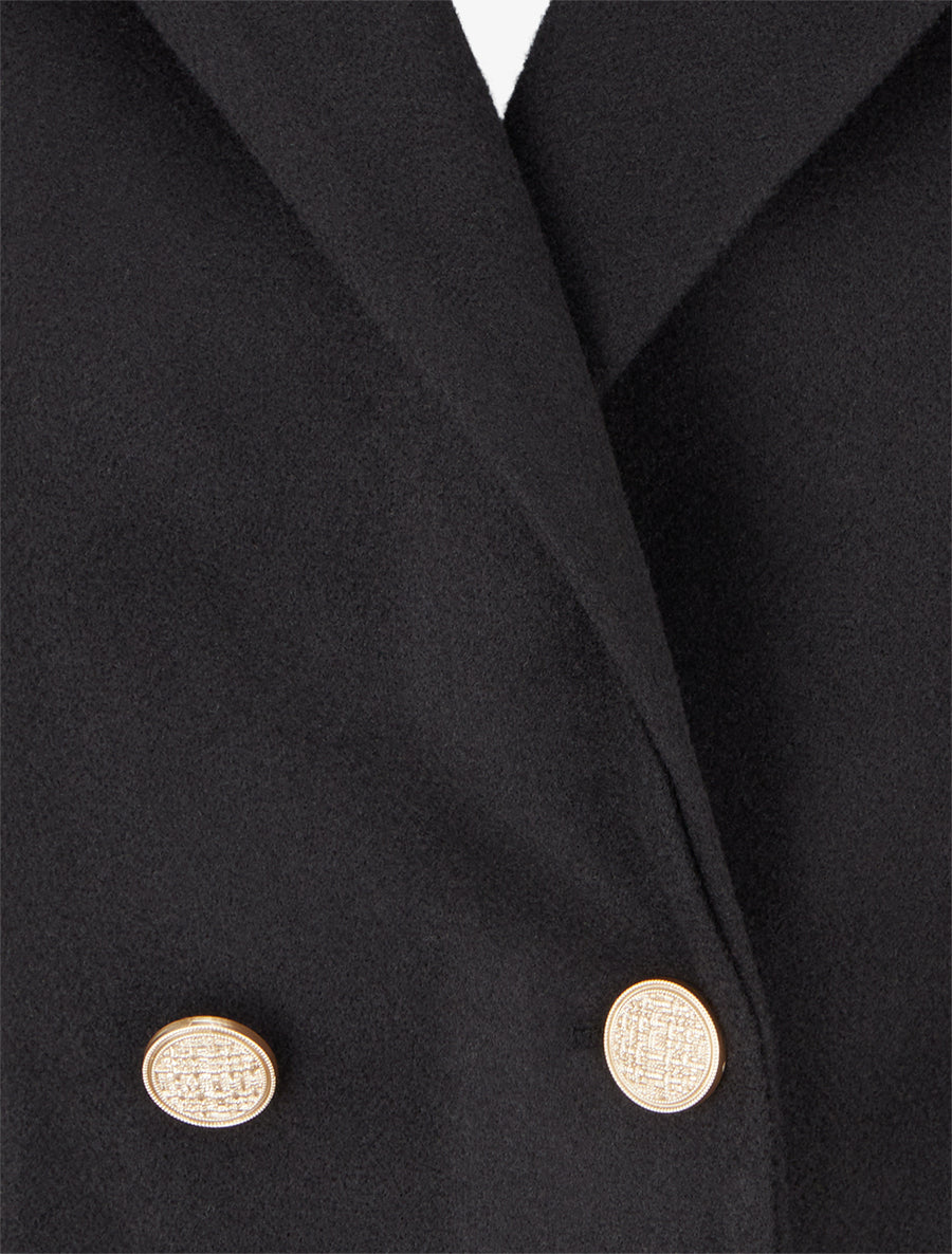 Manteau droit croisé en laine mélangé - Noir - 3