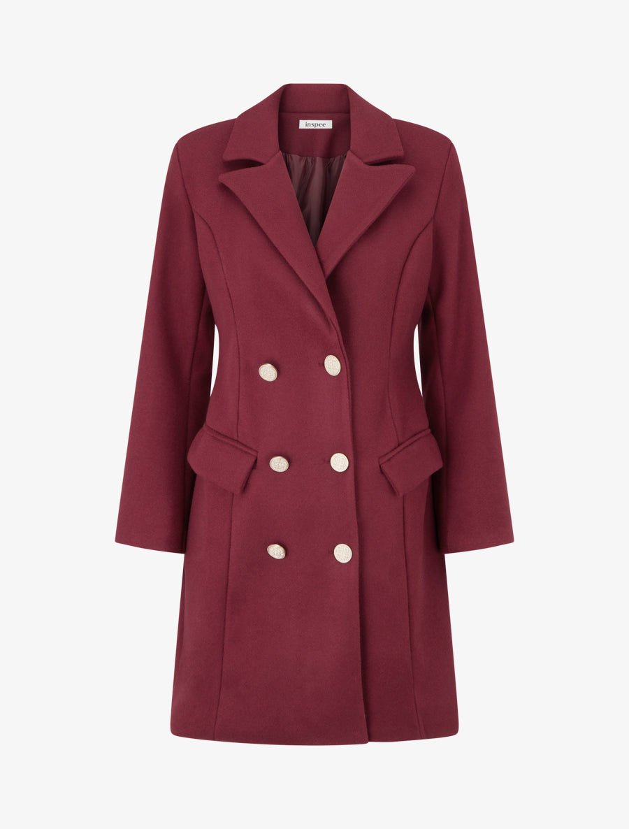 Manteau droit croisé en laine mélangé - Bordeaux - 1