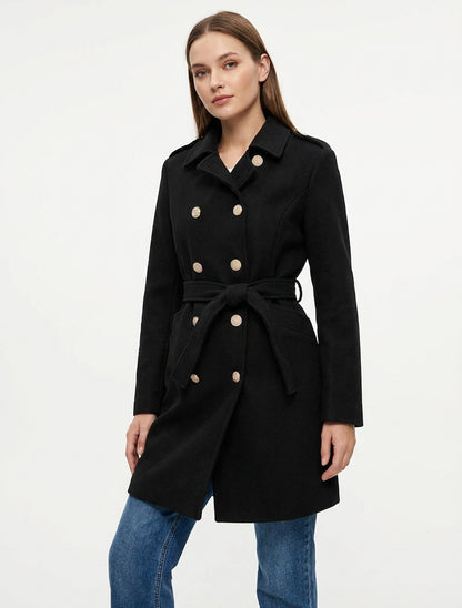 Cappotto stile ufficiale in misto lana - Nero