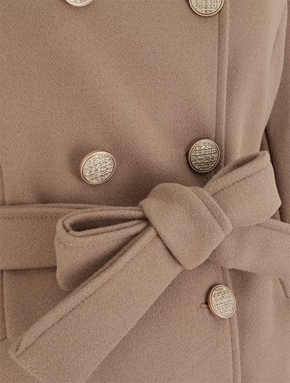 Manteau style officier en laine mélangée - Camel - 3