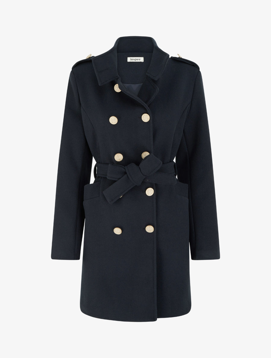Manteau style officier en laine mélangée - Marine - 1