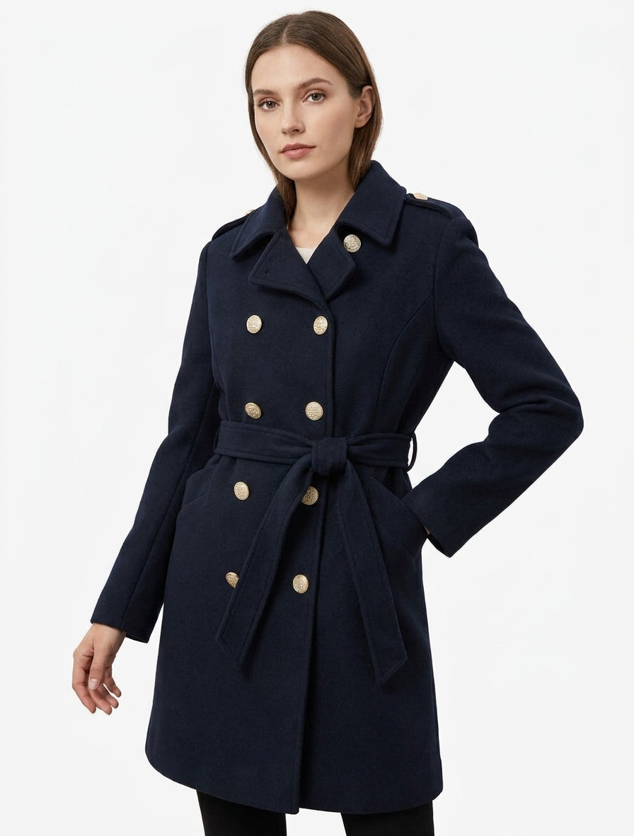 Cappotto stile ufficiale in misto lana - Marina