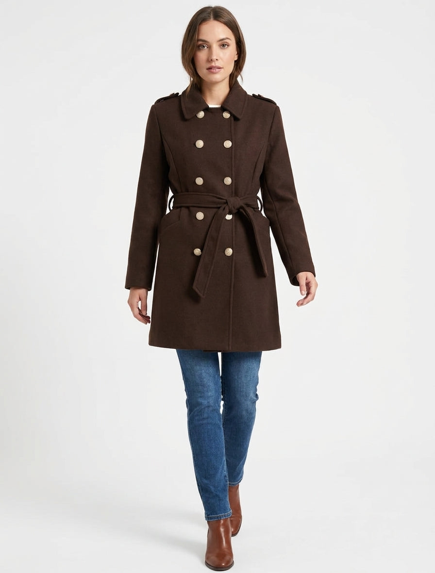 Cappotto stile ufficiale in misto lana - Marrone