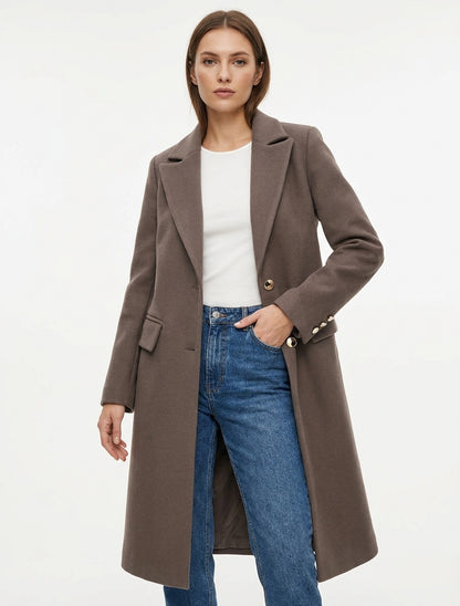 Cappotto lungo dritto classico - Talpa scuro