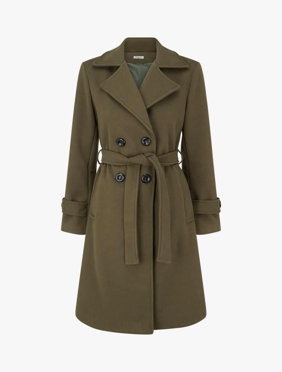 Manteau droit uni ceinturé - Vert olive - 1
