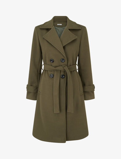 Manteau droit uni ceinturé - Vert olive - 1