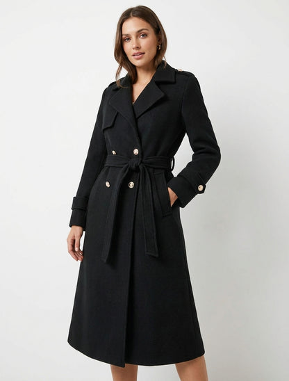 Cappotto lungo con collo a lancia - Nero