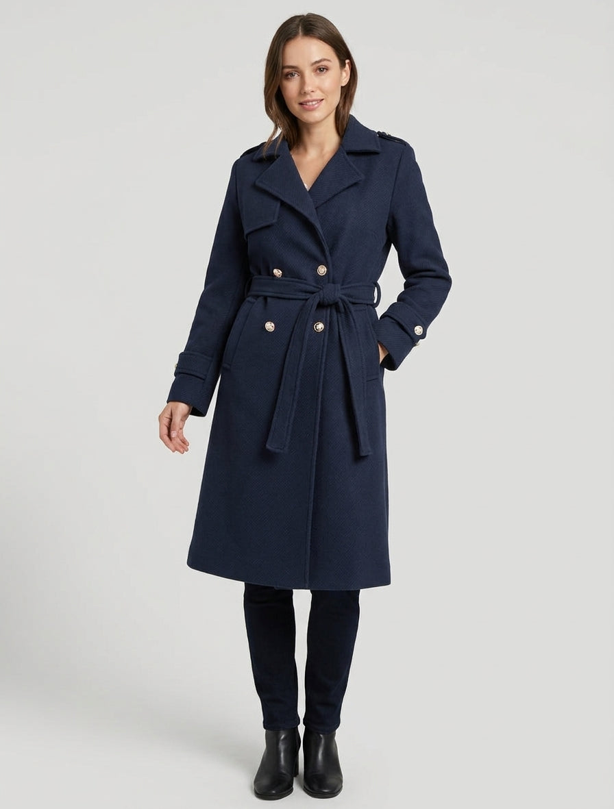 Cappotto lungo con collo a lancia - Marina
