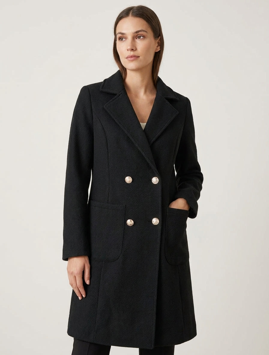 Cappotto in misto lana con tasche applicate - Nero