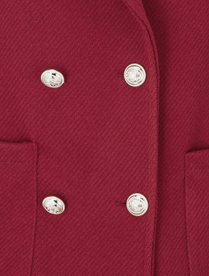 Manteau en laine mélangée à poches plaquées - Bordeaux - 3