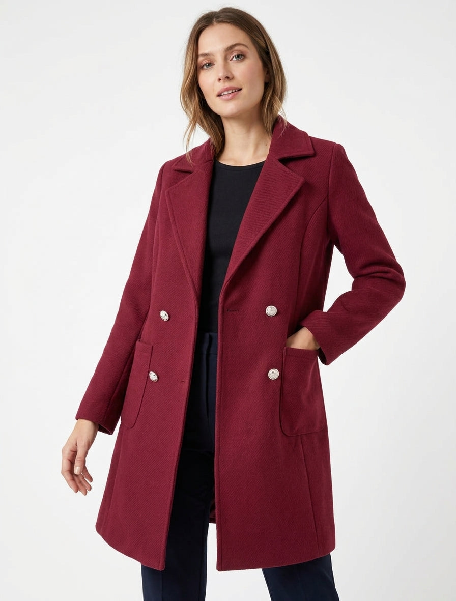 Cappotto in misto lana con tasche applicate - Bordeaux