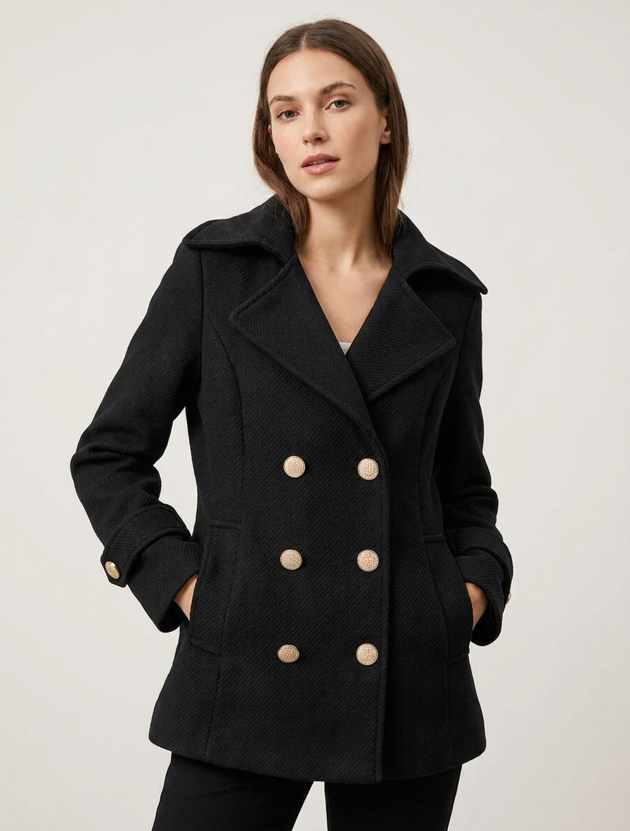 Cappotto dritto in misto lana - Nero