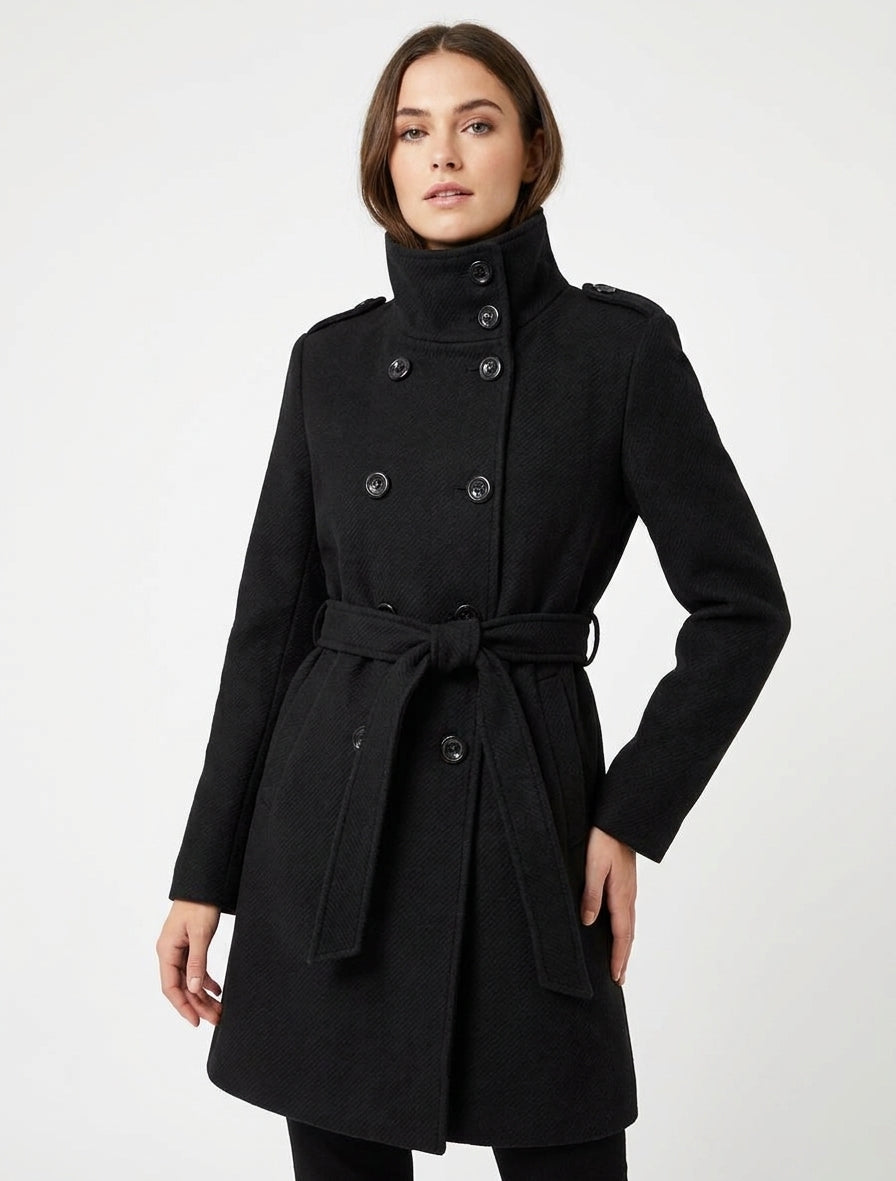 Cappotto lungo con collo alto - Nero