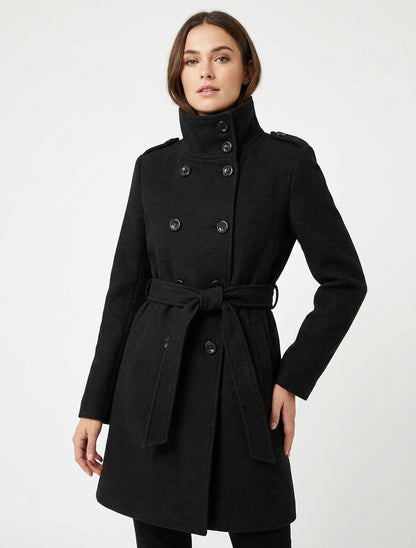 Cappotto lungo con collo alto - Nero
