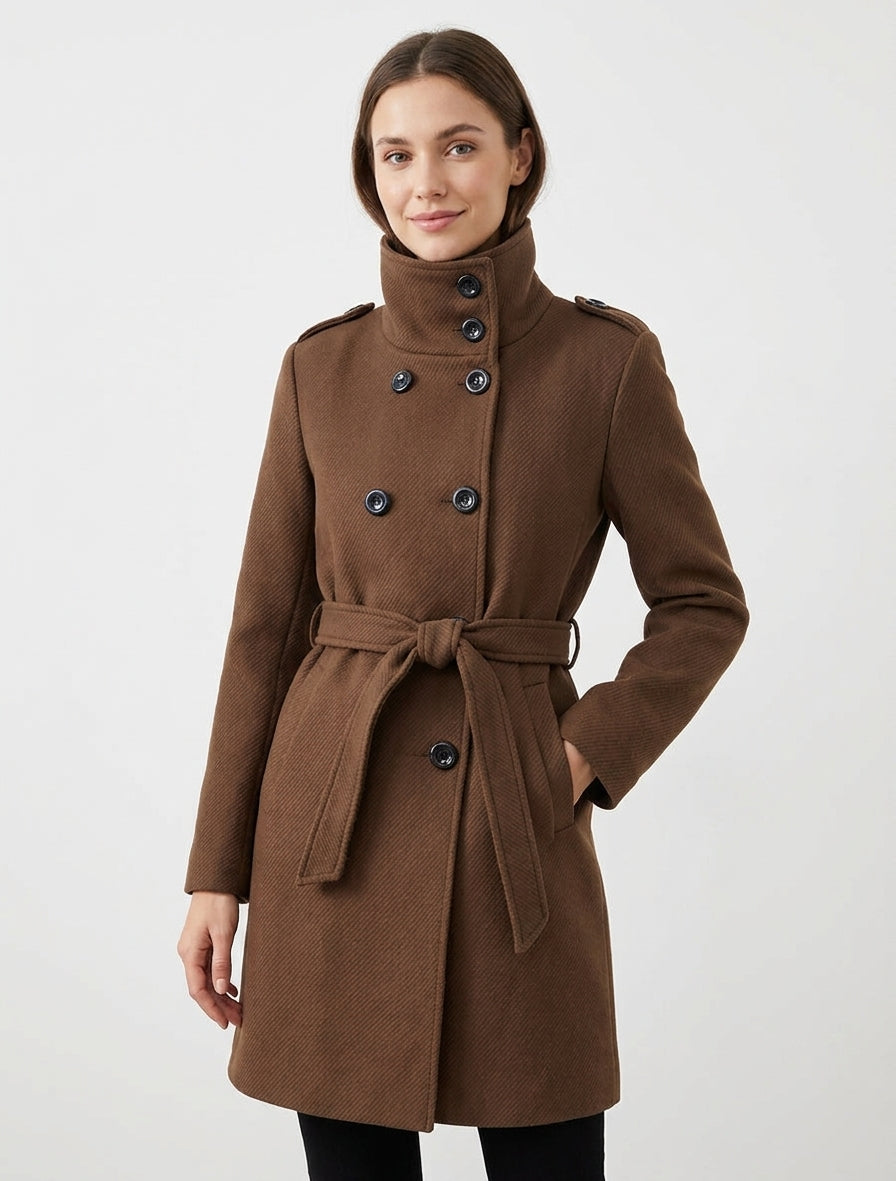 Cappotto lungo con collo alto - Marrone