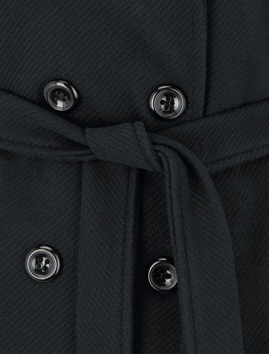 Manteau droit en laine mélangée - Noir - 3