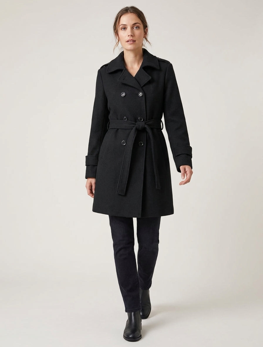 Cappotto dritto in misto lana - Nero