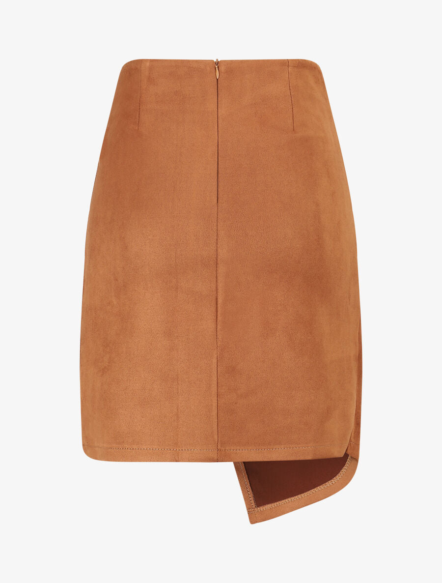 Jupe en suédine style portefeuille - Camel - 2