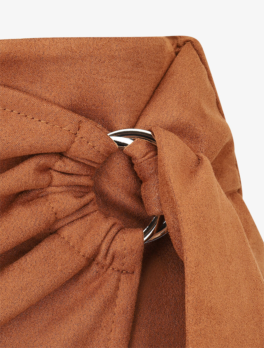 Jupe en suédine style portefeuille - Camel - 3
