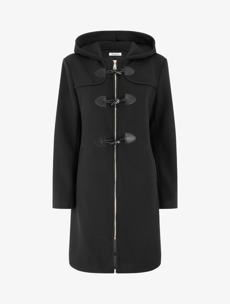 Duffle-coat uni à capuche - Noir - 1