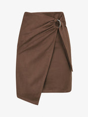 Jupe en suédine style portefeuille - Marron - 5