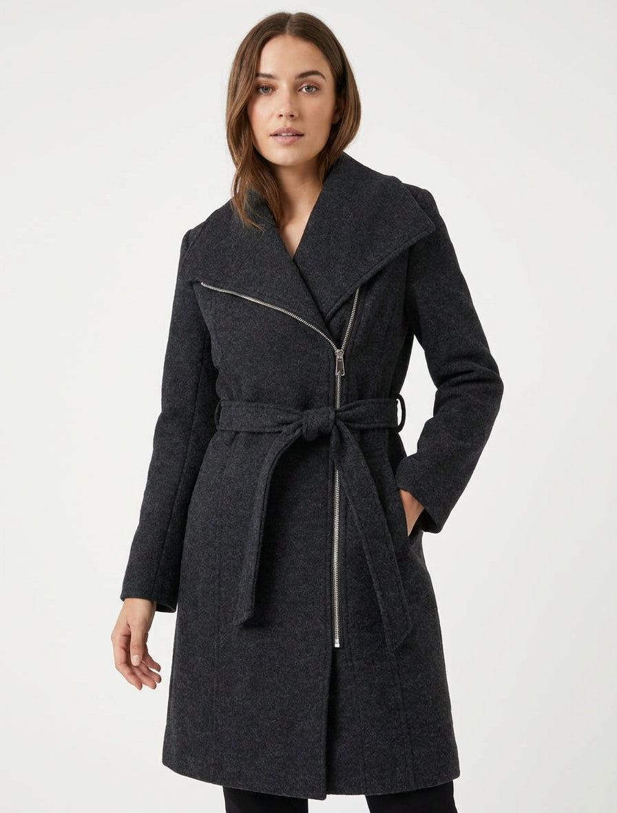 Cappotto con zip e collo a revers - Grigio antracite