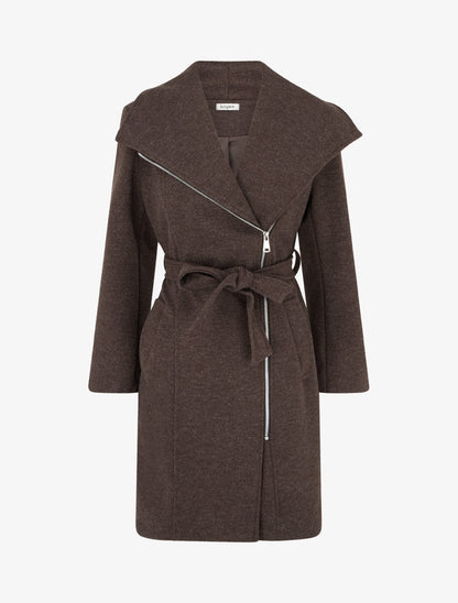 Manteau zippé col à revers - Marron - 1