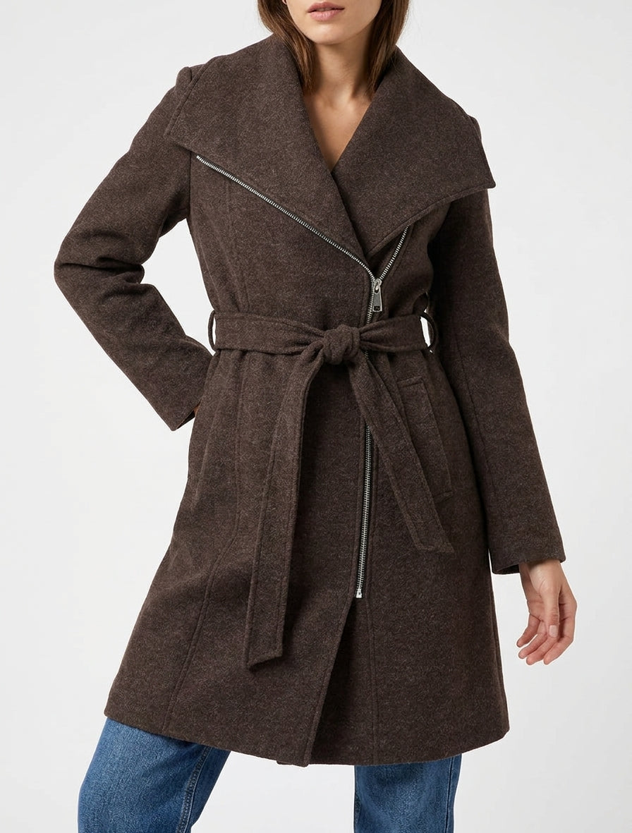 Cappotto con zip e collo a revers - Marrone