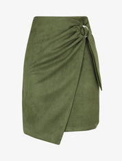 Jupe en suédine style portefeuille - Kaki - 5